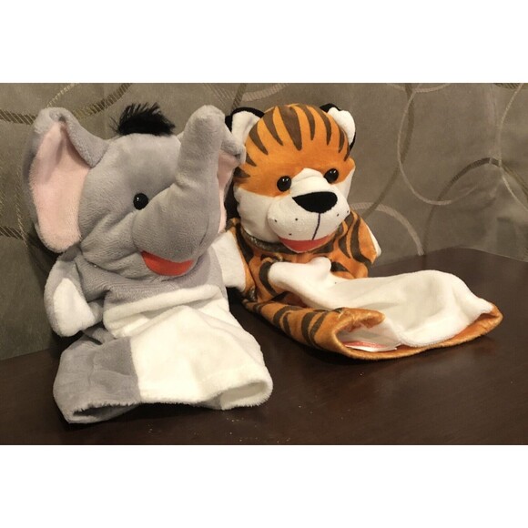 Melissa & Doug Animals Hand Puppets Elephant Tiger Plush Toy Golf Head Cover Lot - Picture 2 of 9